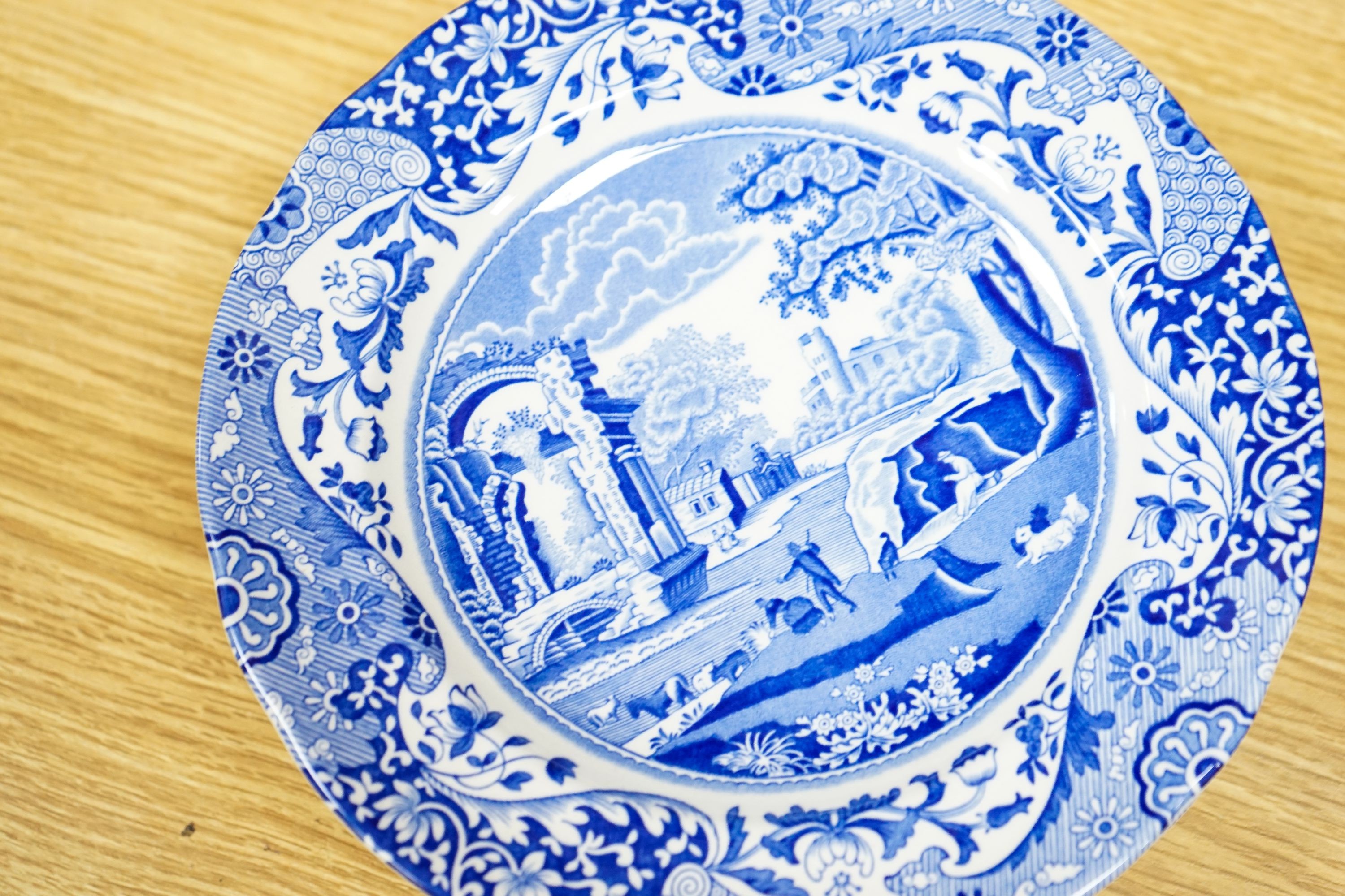 A Spode Italian design part service, including salt, pepper, tea and coffee pots, jug and basin etc.